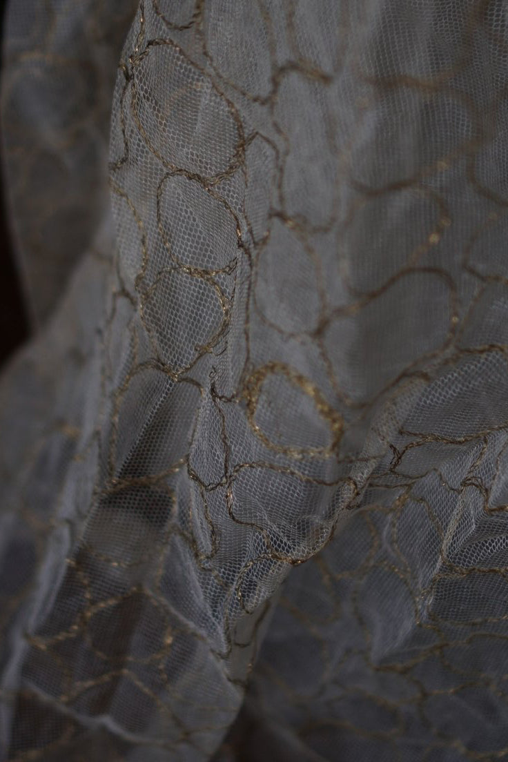 1920’s White×Gold Embroidered Net Maxi Dress