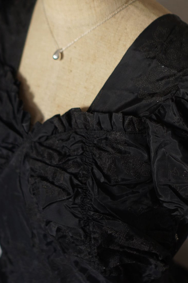 1930’s Black Fuzzy Floral Maxi Dress