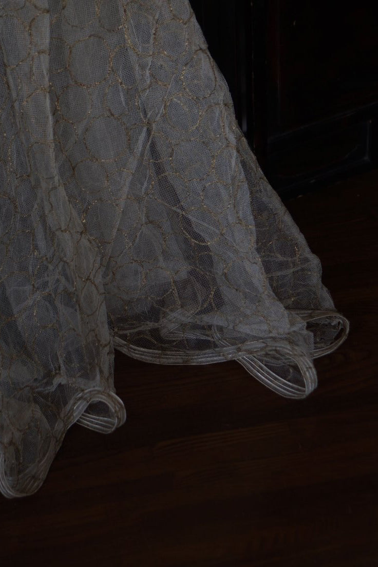 1920’s White×Gold Embroidered Net Maxi Dress