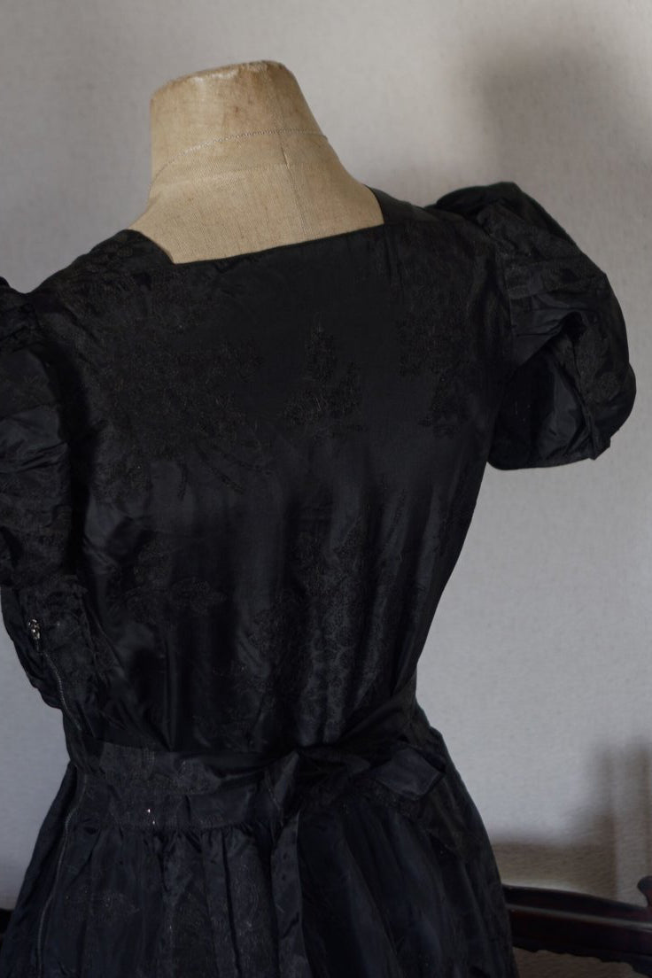 1930’s Black Fuzzy Floral Maxi Dress