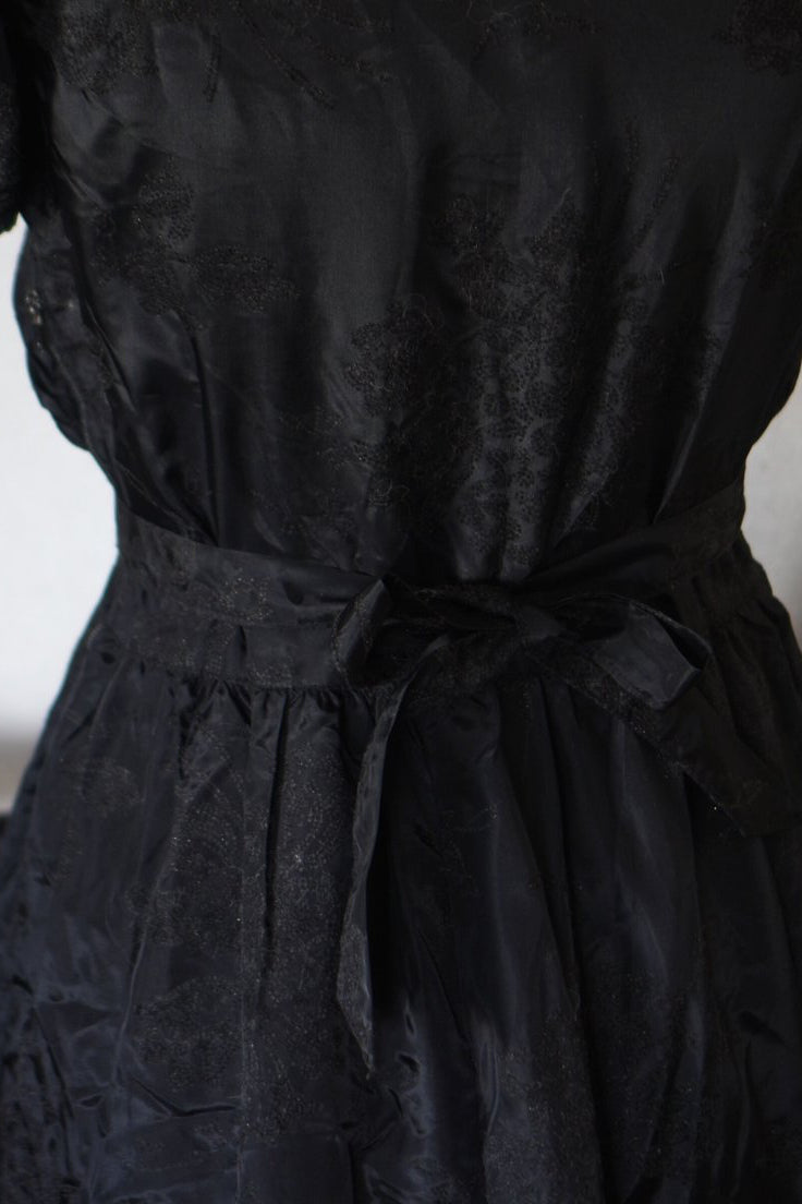 1930’s Black Fuzzy Floral Maxi Dress