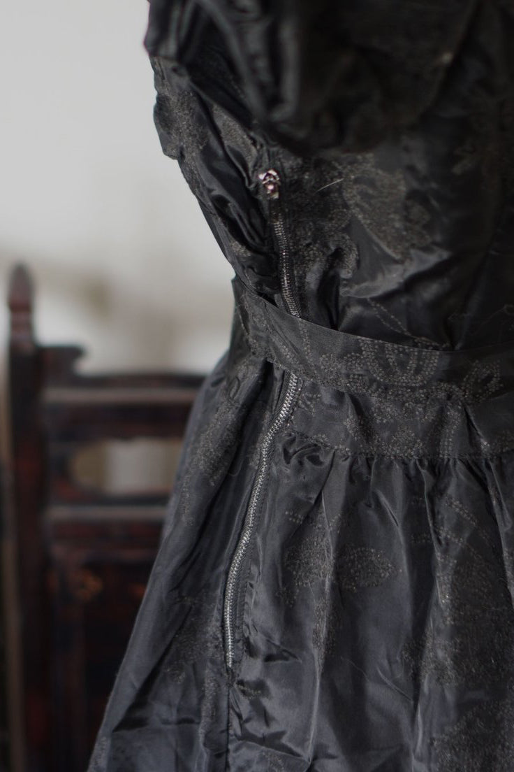 1930’s Black Fuzzy Floral Maxi Dress