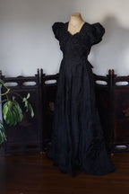 1930’s Black Fuzzy Floral Maxi Dress